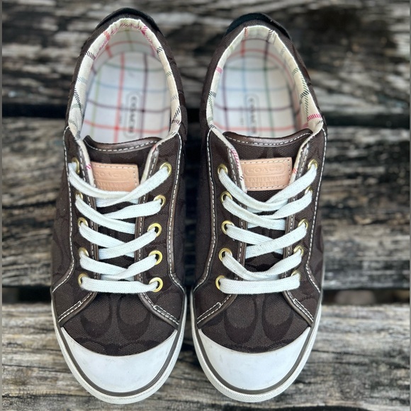 Coach Barrett Logo Brown/White Canvas Casual Fashion Sneakers Size 8.5 - Picture 5 of 13